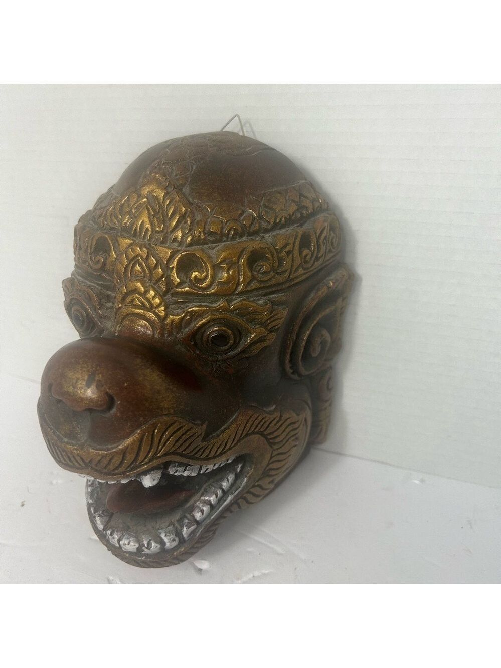 Vintage Handcarved Wooden Sculpture Hanunan Hindu Diety Decorative Wall Mask